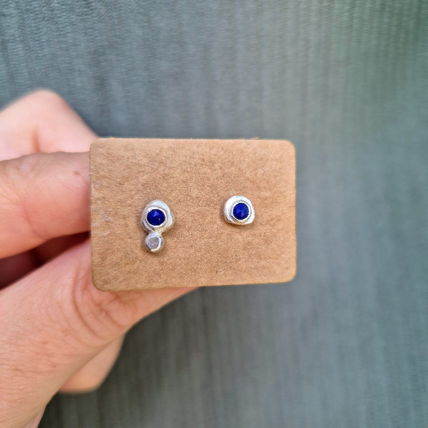 Silver Studs with Bezel-Set Lapis Lazuli Stones