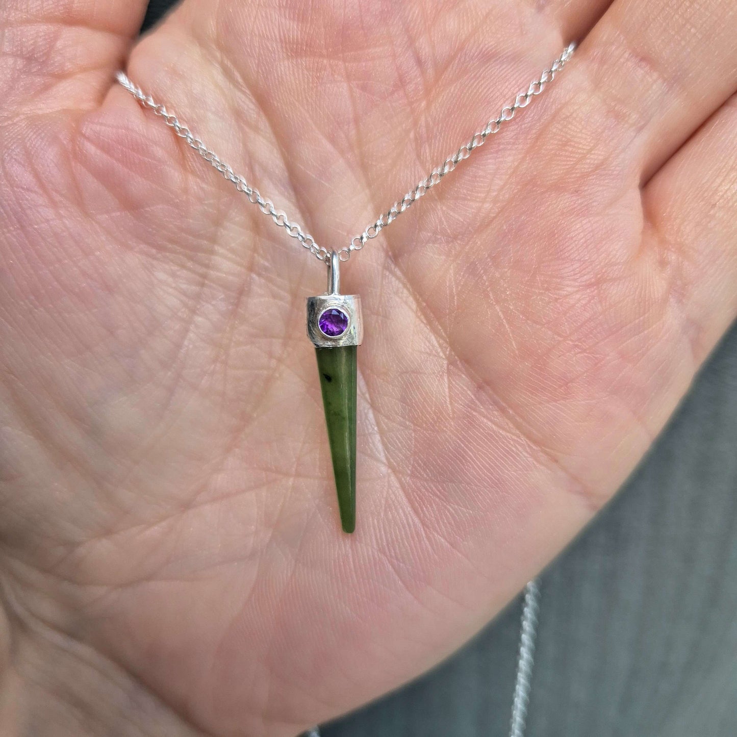 Nephrite and Amethyst charm