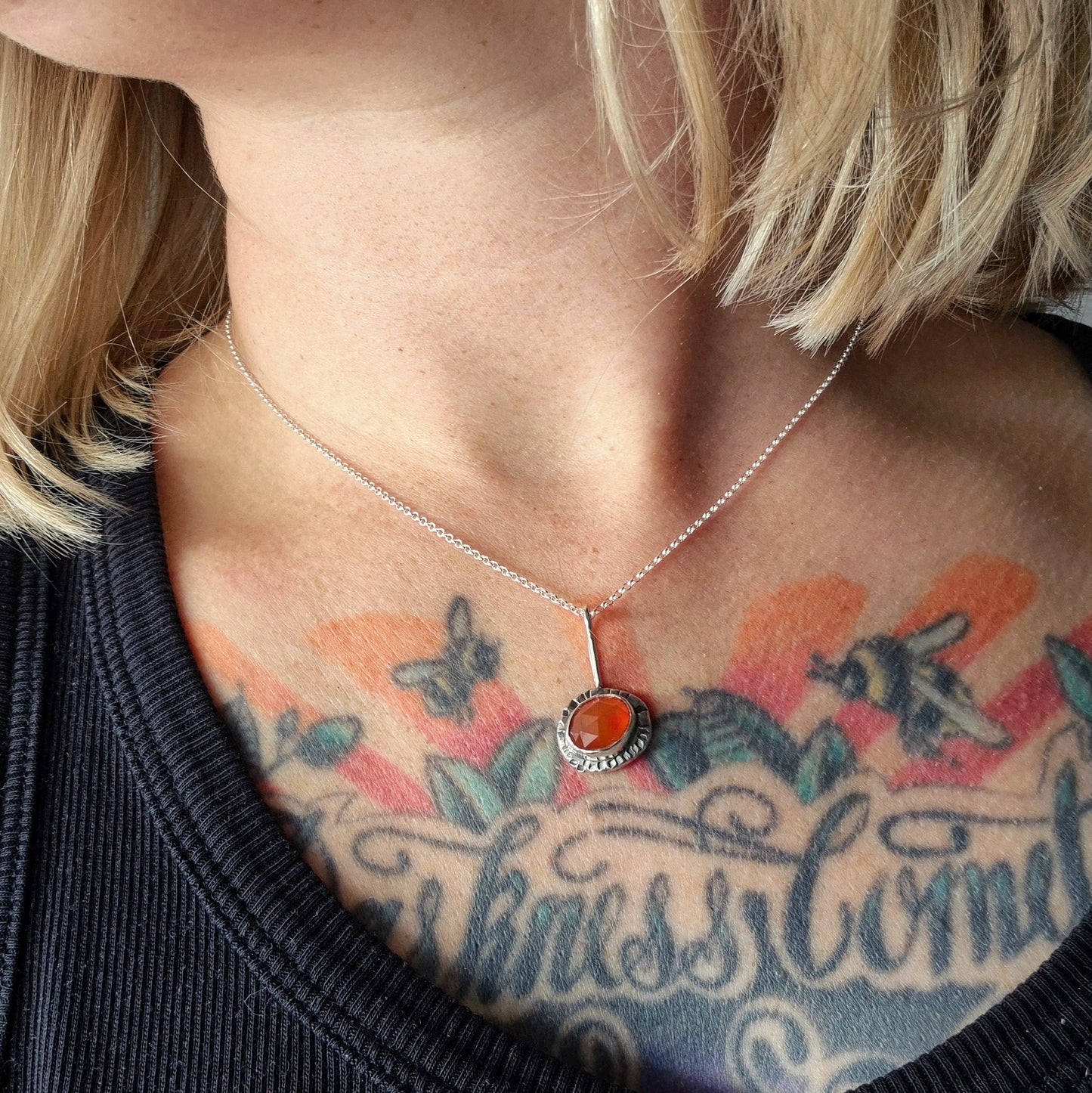 Molten Silver Carnelian and Iolite Necklace