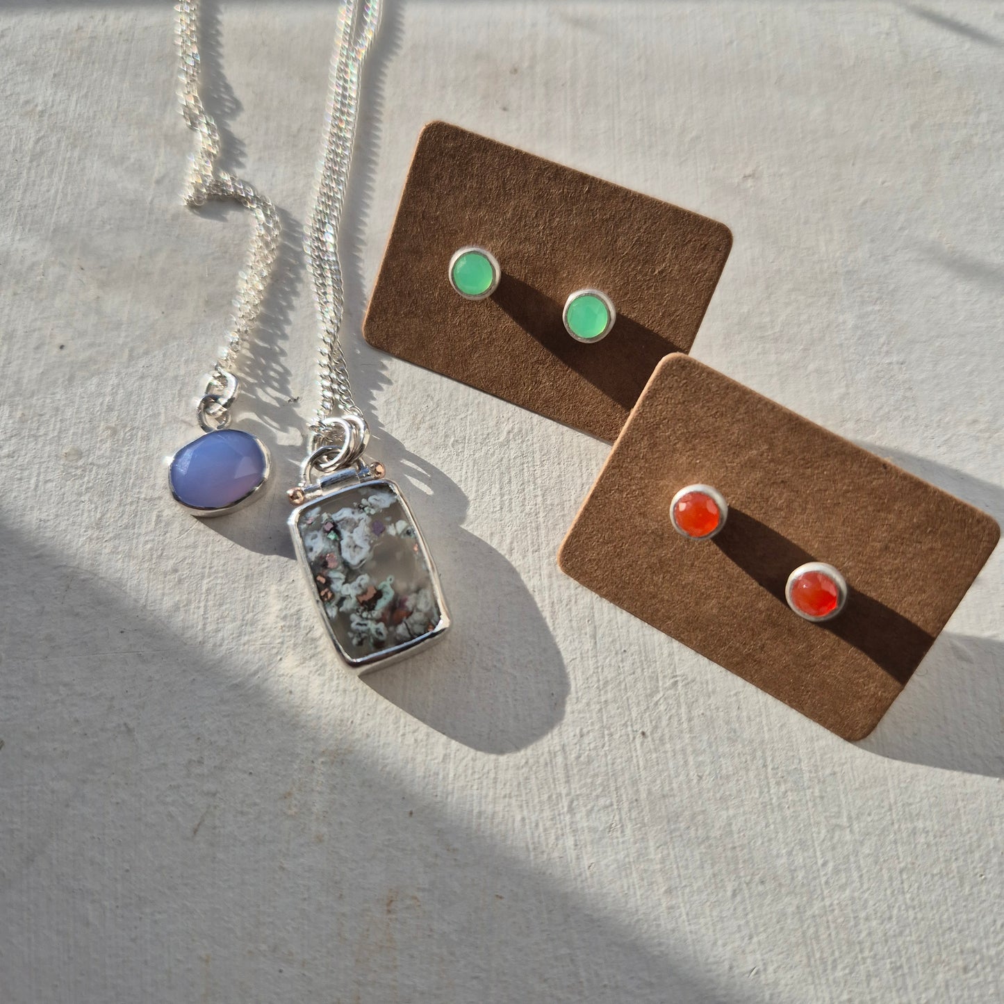 Aurora Rose Cut Gemstone Stud Earrings in Sterling Silver