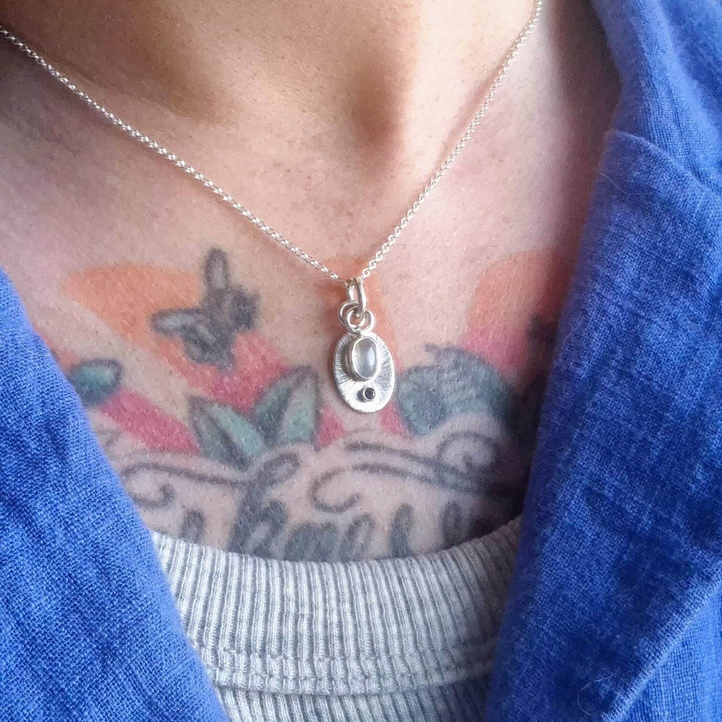 Silver, Moonstone & Amethyst Handmade Necklace