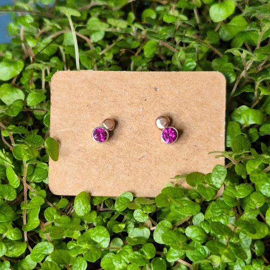 Silver Studs with Rhodolite Garnets & 9K Rose Gold Accents
