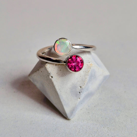 Opal, Pink Topaz Silver dual band