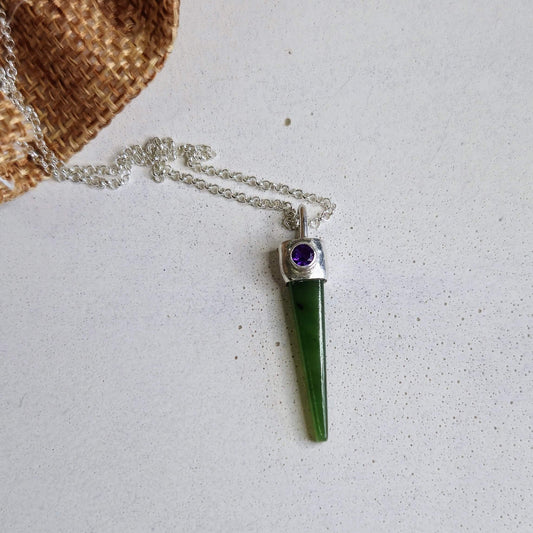 Nephrite and Amethyst charm