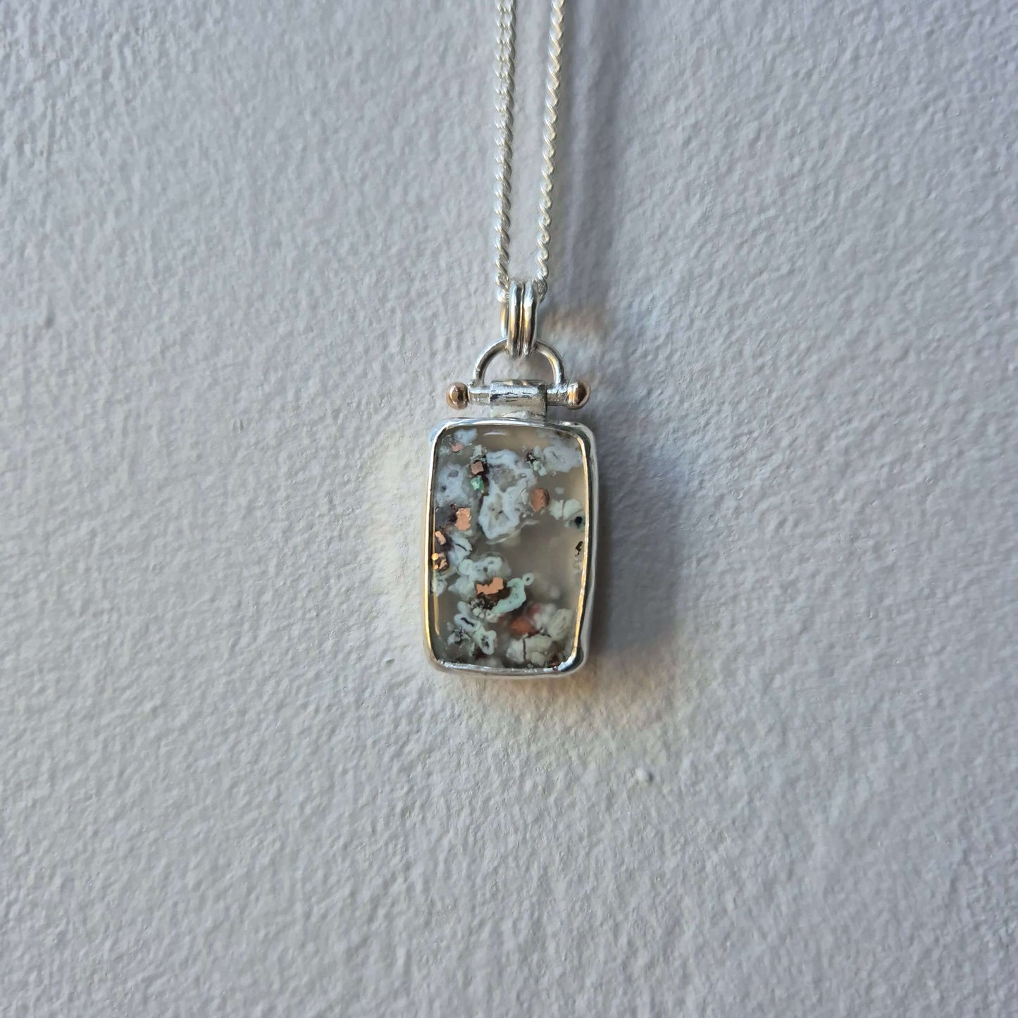 Confetti chrysocolla & Copper in Chalcedony Pendant