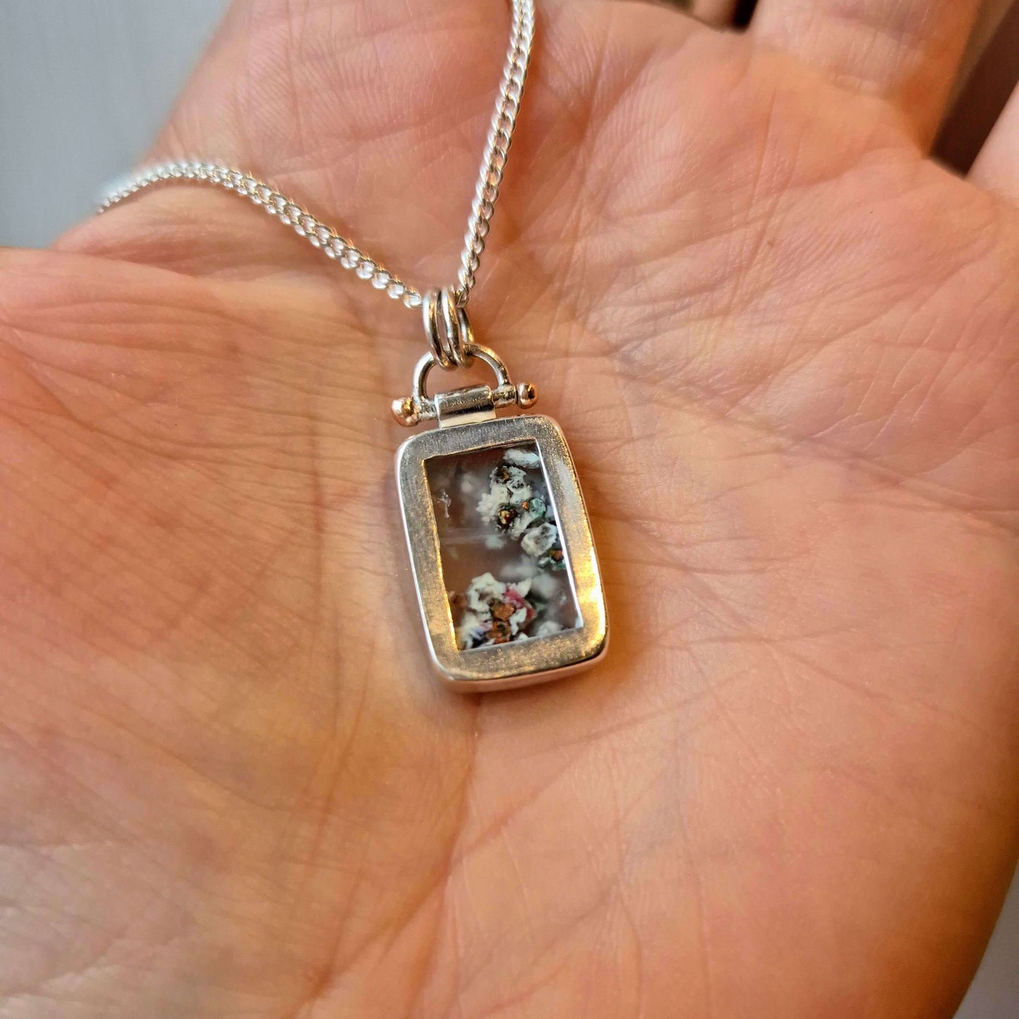 Confetti chrysocolla & Copper in Chalcedony Pendant