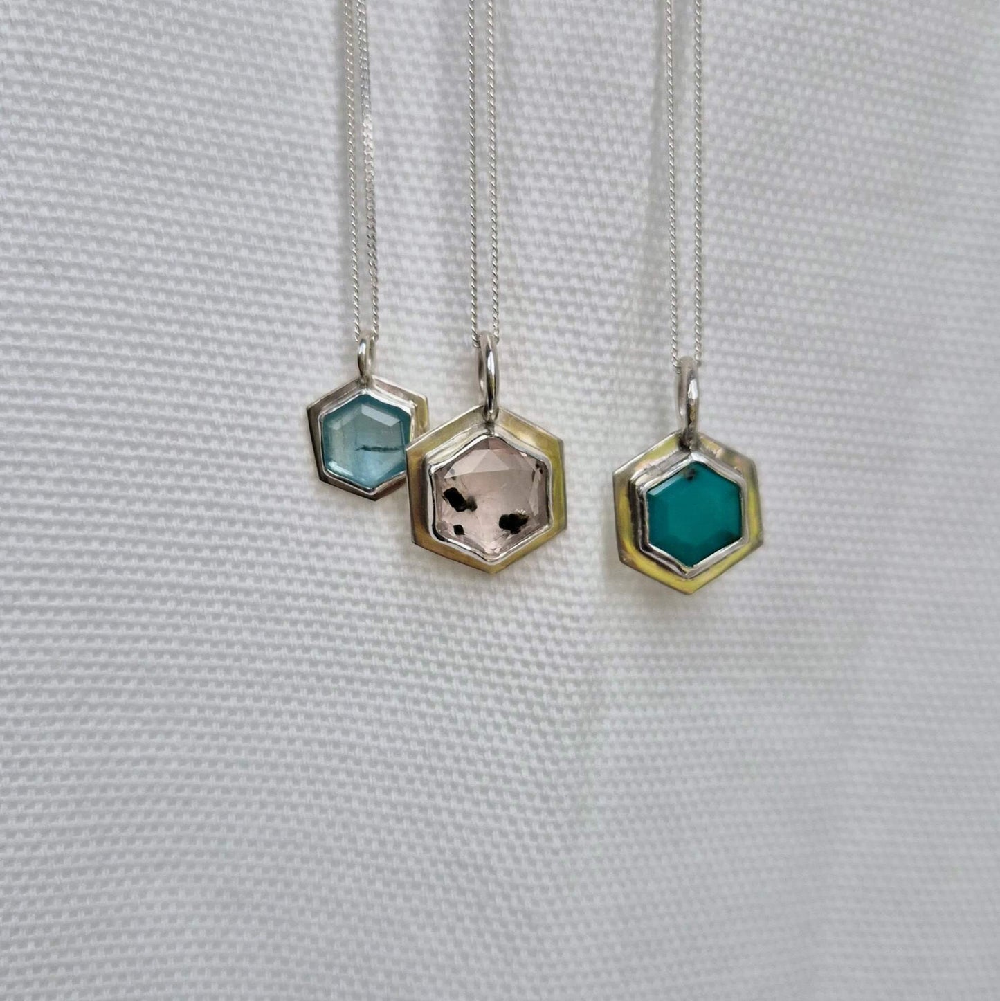 Hex Gemstone Pendant Necklaces