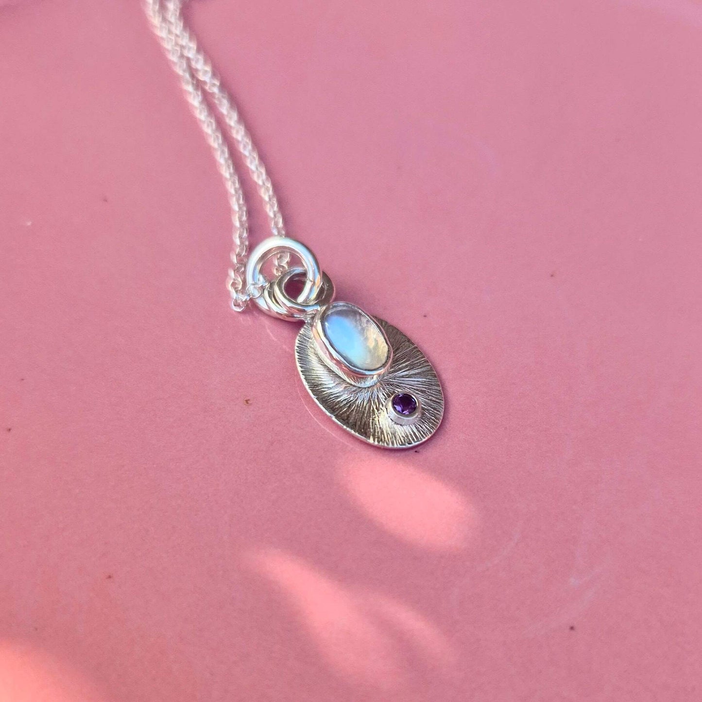 Silver, Moonstone & Amethyst Handmade Necklace
