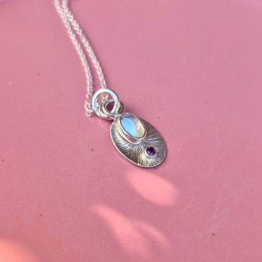 Silver, Moonstone & Amethyst Handmade Necklace