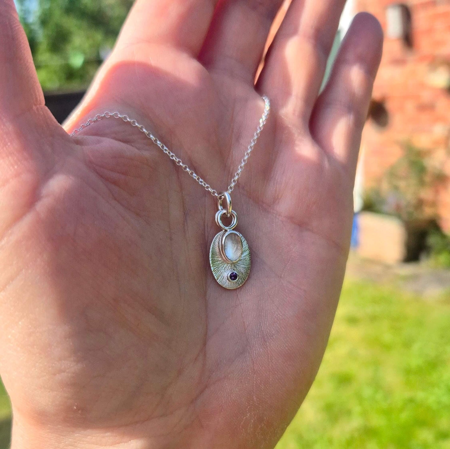 Silver, Moonstone & Amethyst Handmade Necklace