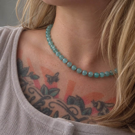 Hand-knotted Amazonite & Silk necklace